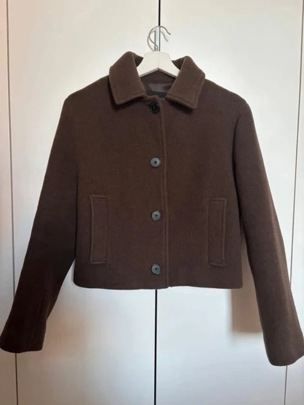 Massimo Dutti Chocolate Brown Wool Blend Cropped Jacket Size M